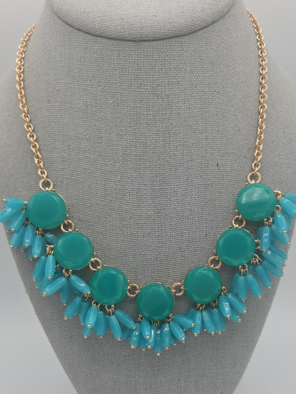 5 for $25! Gold Tone Chain Teal Statement Necklace with Faceted Discs